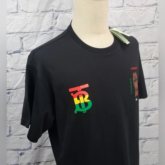 NWT Burberry Men's T-Shirt Tee Black Power Fist TB Logo Organic Medium - Picture 3 of 16